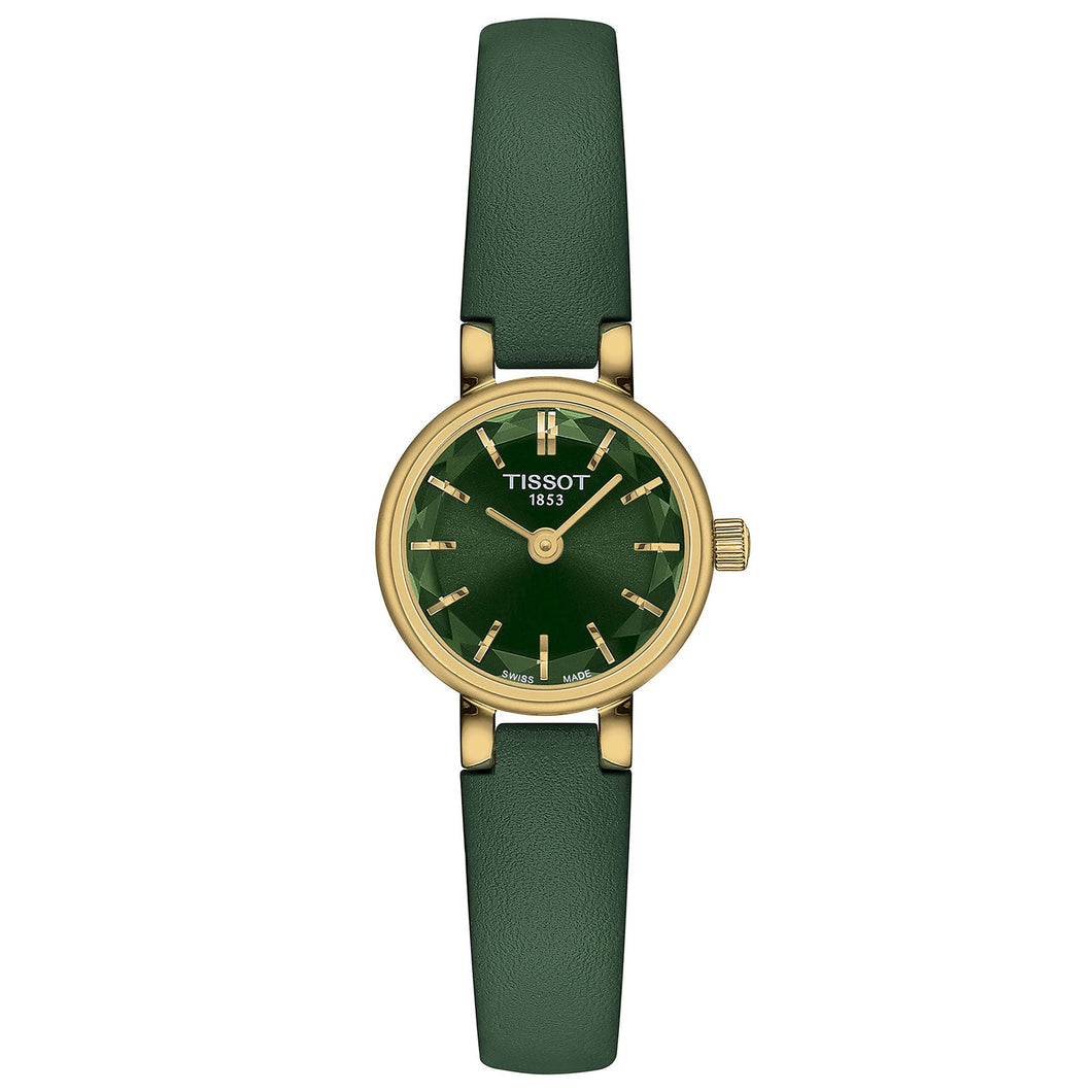 Tissot T-Lady Lovey Round Green Dial Leather Strap Watch | T1400093609100