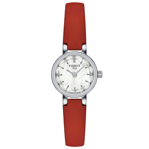 Tissot T-Lady Lovey Round White Mother of Pearl Dial Red Leather Strap Watch | 19.5mm | T1400091611100