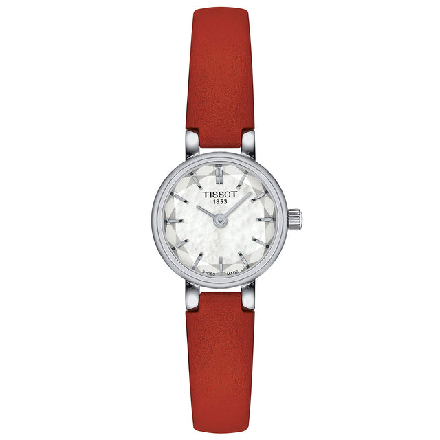 Tissot T-Lady Lovey Round White Mother of Pearl Dial Red Leather Strap Watch | 19.5mm | T1400091611100