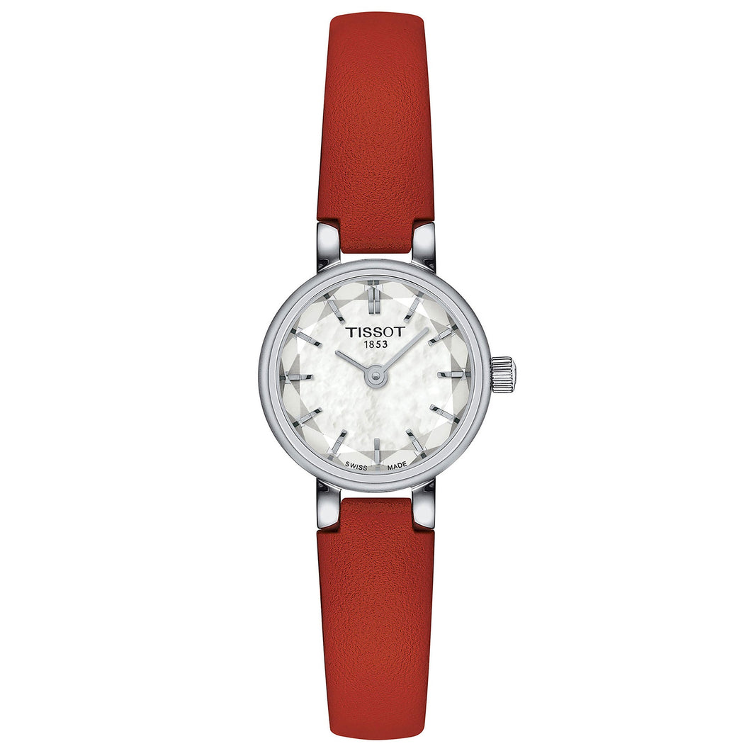 Tissot T-Lady Lovey Round White Mother of Pearl Dial Red Leather Strap Watch | 19.5mm | T1400091611100