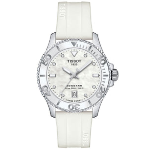 Tissot T-Sport Seastar 1000 Quartz Diver Mother-of-Pearl Dial White Silicone Strap Watch | 36mm | T1202101711600