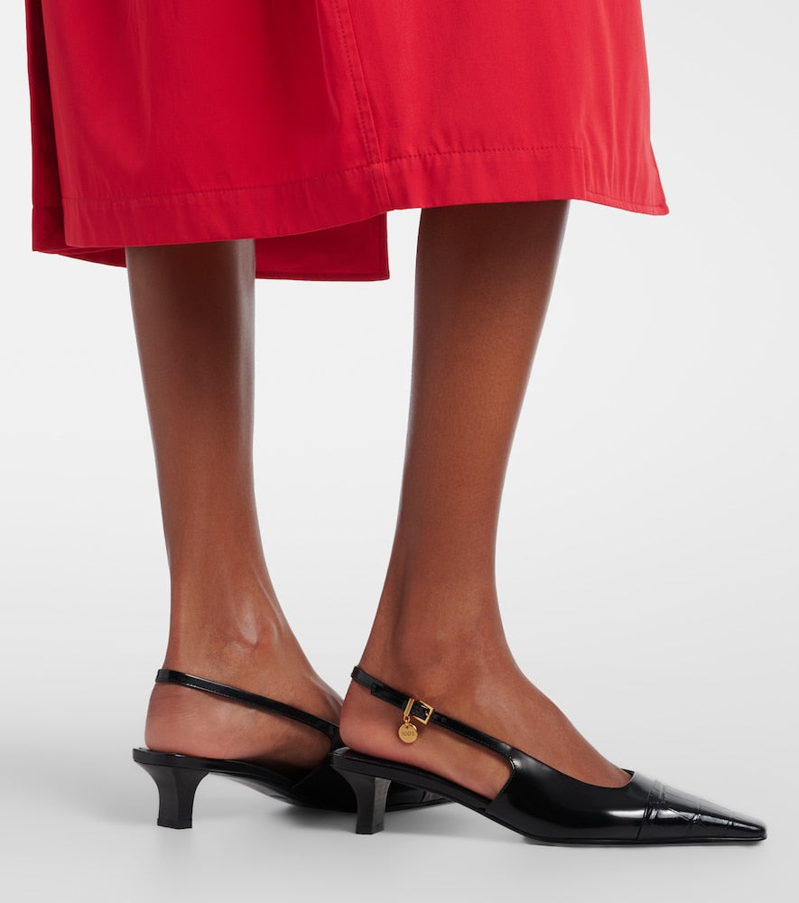 Tod's Croc-effect patent leather slingback pumps