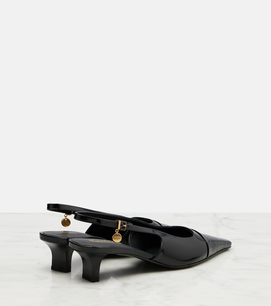 Tod's Croc-effect patent leather slingback pumps