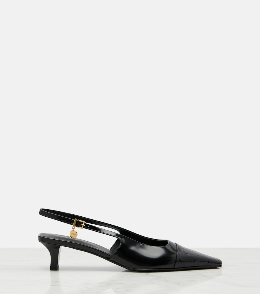 Tod's Croc-effect patent leather slingback pumps
