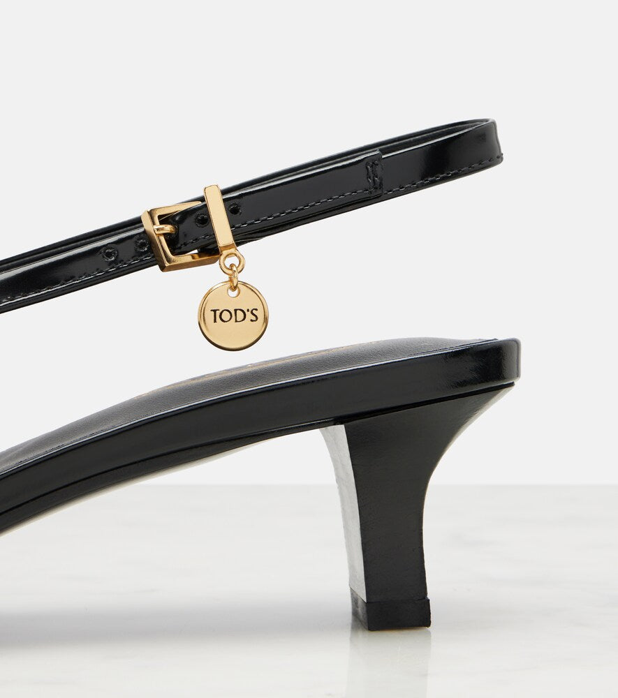 Tod's Croc-effect patent leather slingback pumps