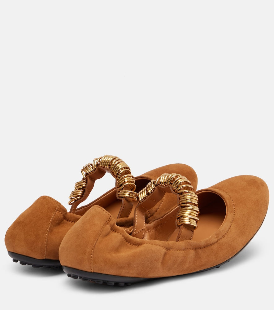 Tod's Dee embellished suede Mary Jane flats