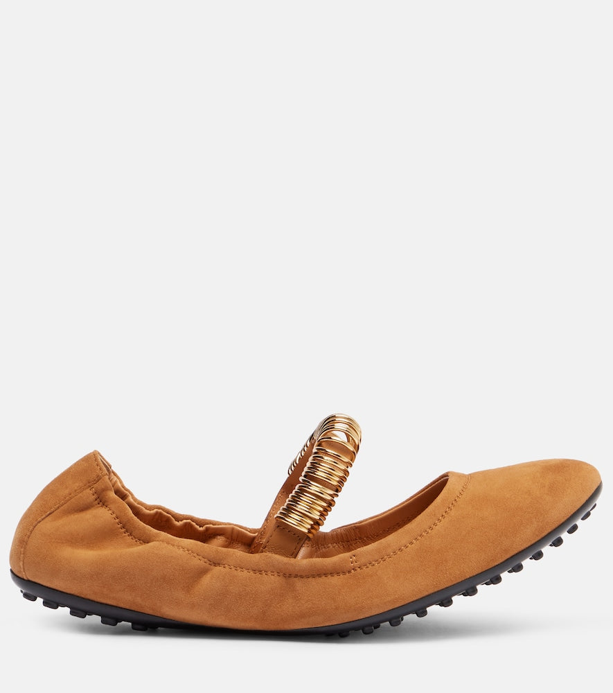 Tod's Dee embellished suede Mary Jane flats