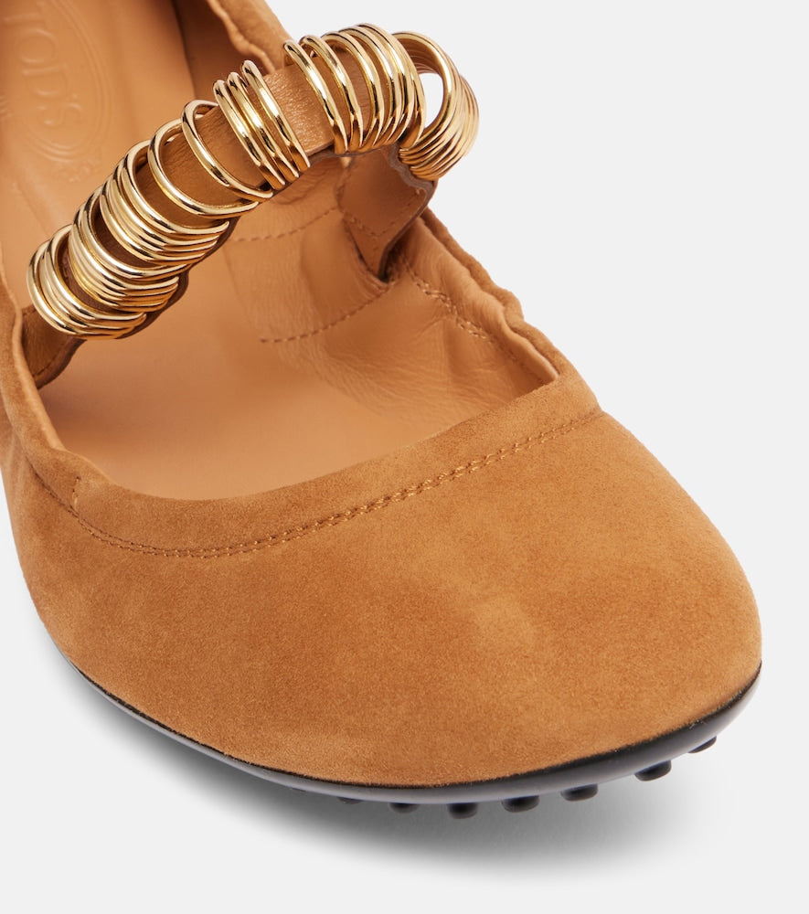 Tod's Dee embellished suede Mary Jane flats