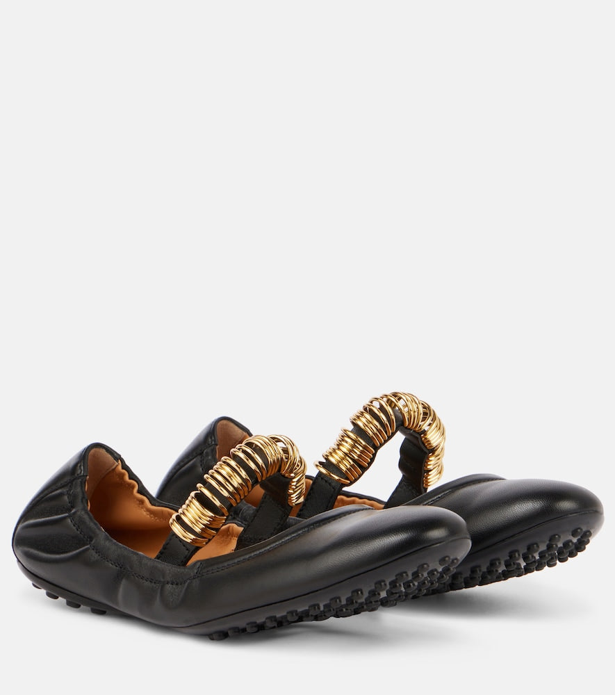 Tod's Embellished leather Mary Jane flats