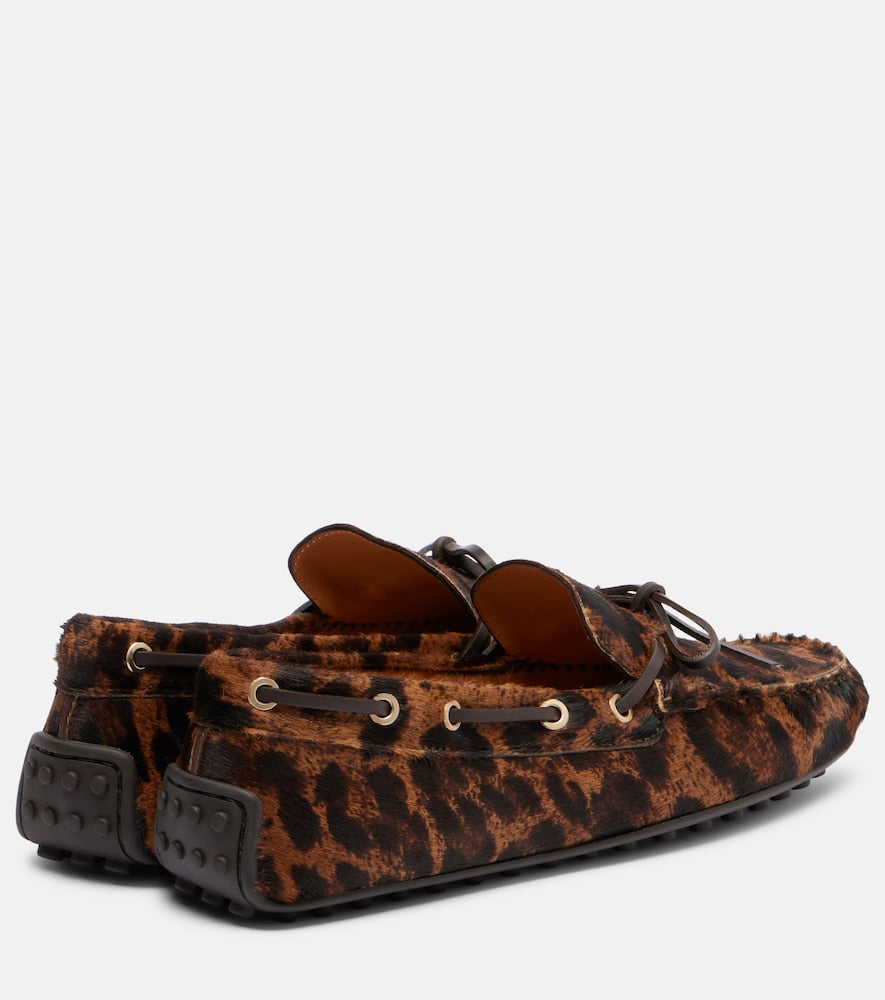 Tod's Gommino leopard-print calf hair boat shoes