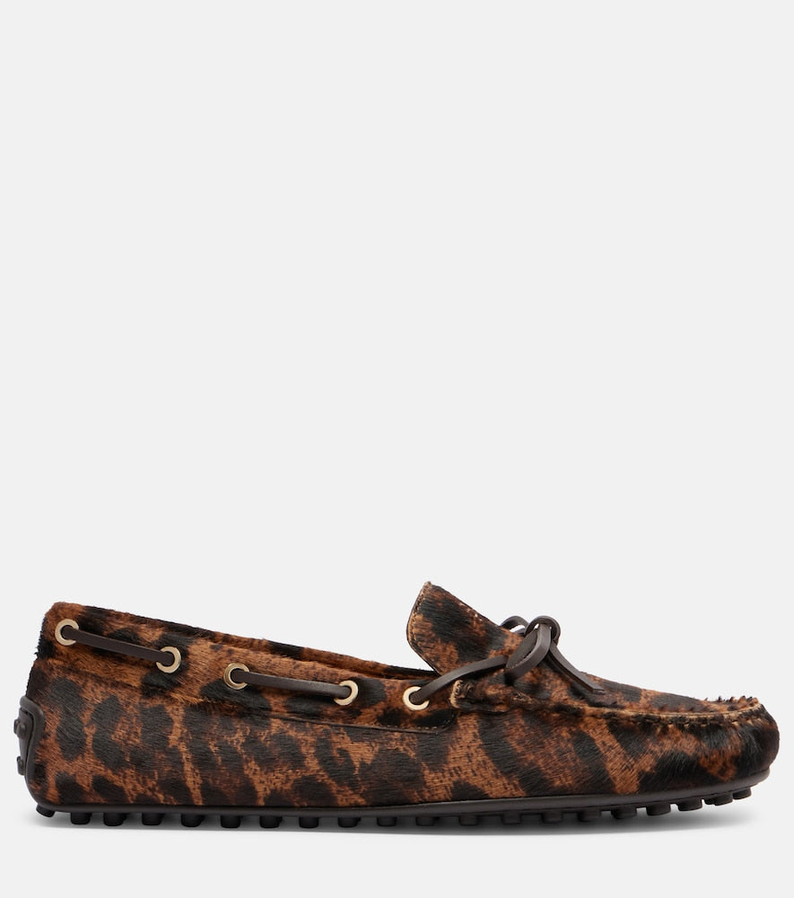 Tod's Gommino leopard-print calf hair boat shoes