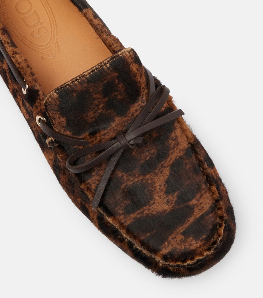 Tod's Gommino leopard-print calf hair boat shoes