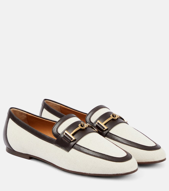Tod's Leather-trimmed canvas loafers