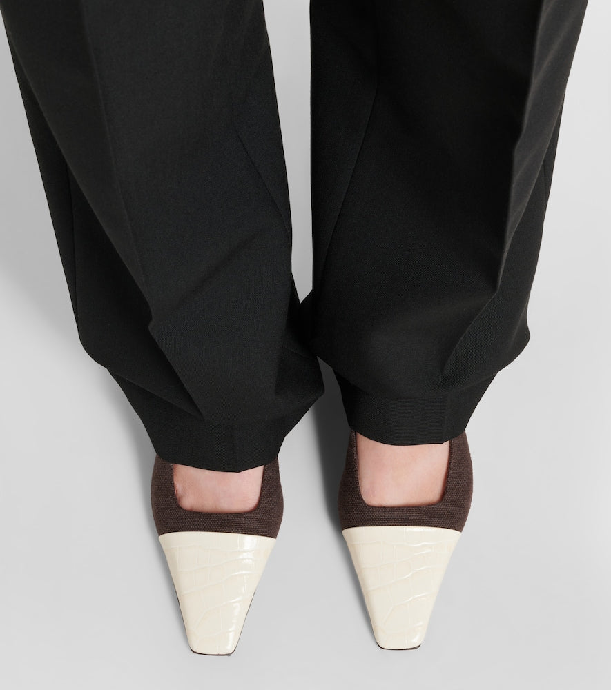 Tod's Leather-trimmed canvas slingback pumps