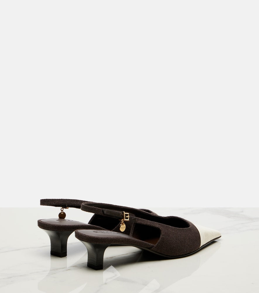 Tod's Leather-trimmed canvas slingback pumps