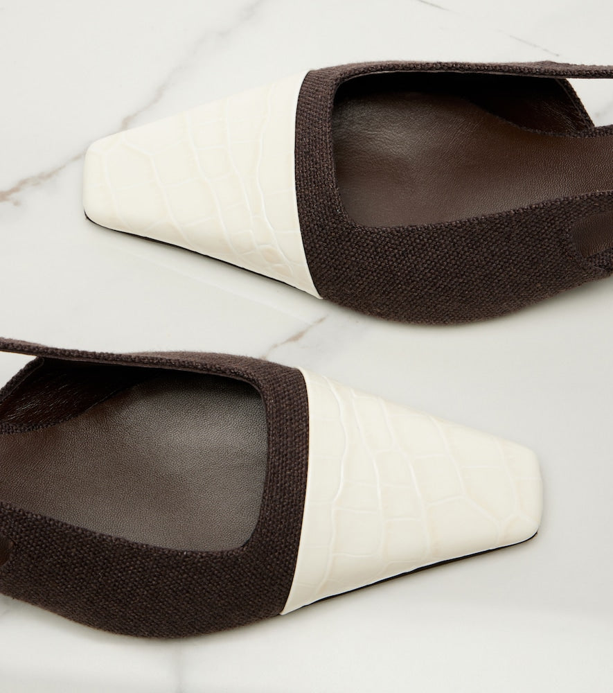 Tod's Leather-trimmed canvas slingback pumps