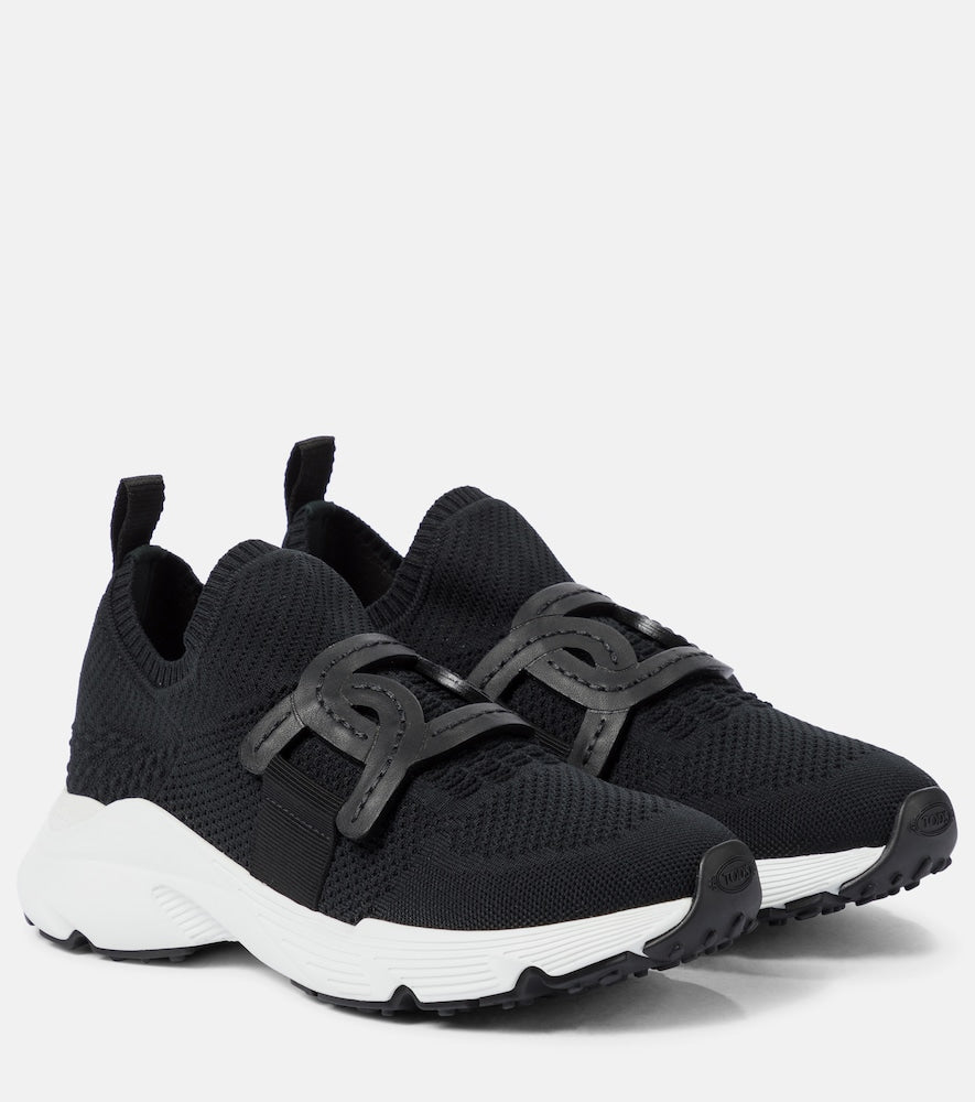 Tod's Leather-trimmed knit sneakers - Tod's 皮革饰边针织运动鞋