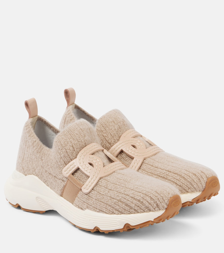 Tod's Leather-trimmed knit sneakers - Tod's 皮革饰边针织运动鞋