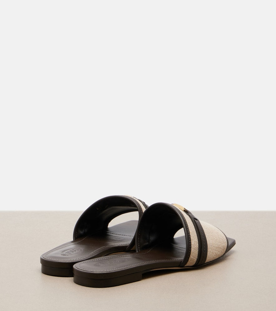 Tod's Leather-trimmed raffia slides