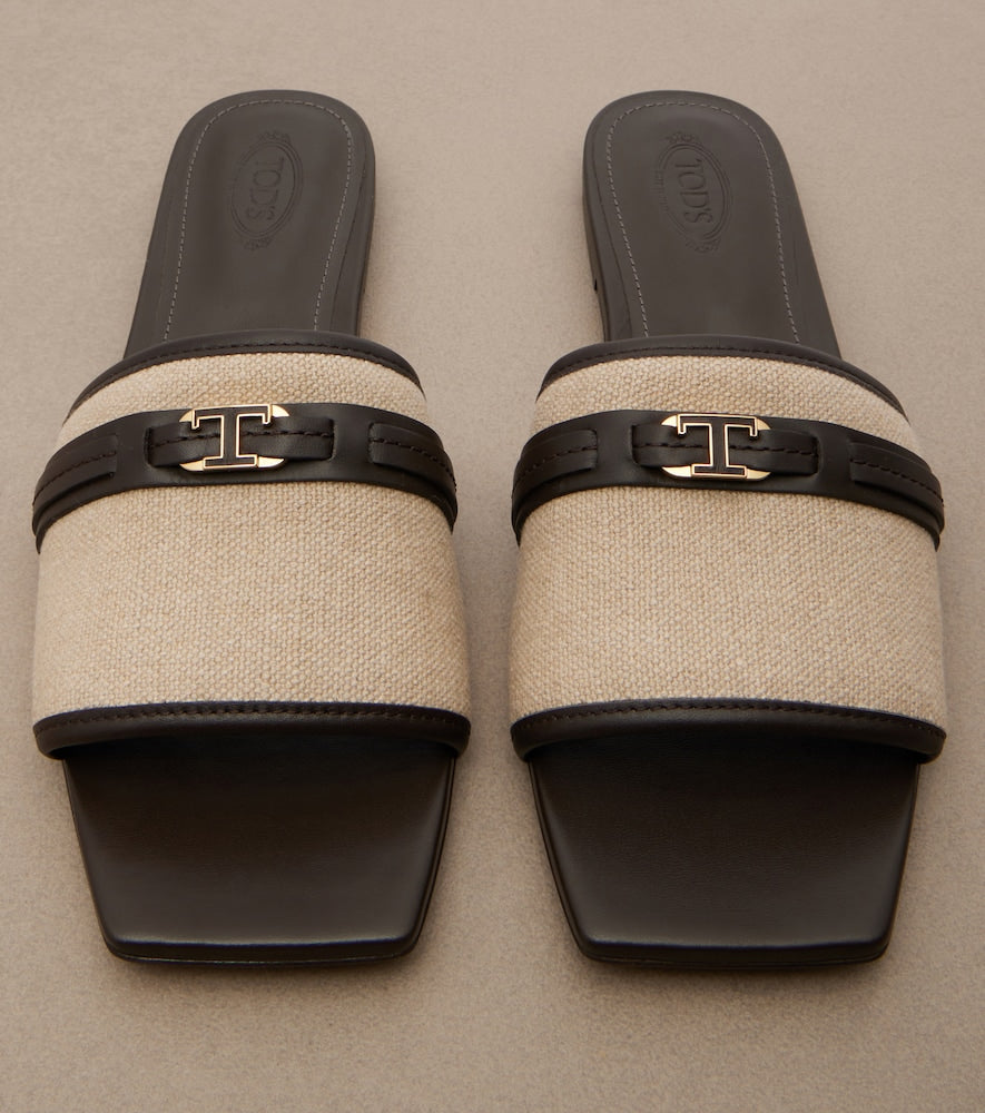 Tod's Leather-trimmed raffia slides