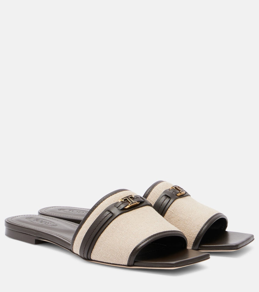 Tod's Leather-trimmed raffia slides