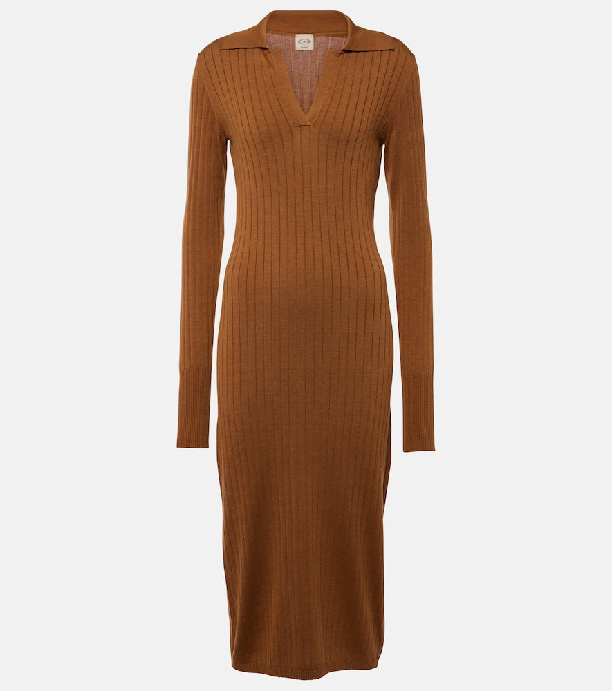 Tod's Ribbed-knit silk and cotton polo dress. Tod's 罗纹针织真丝棉质 Polo 连衣裙