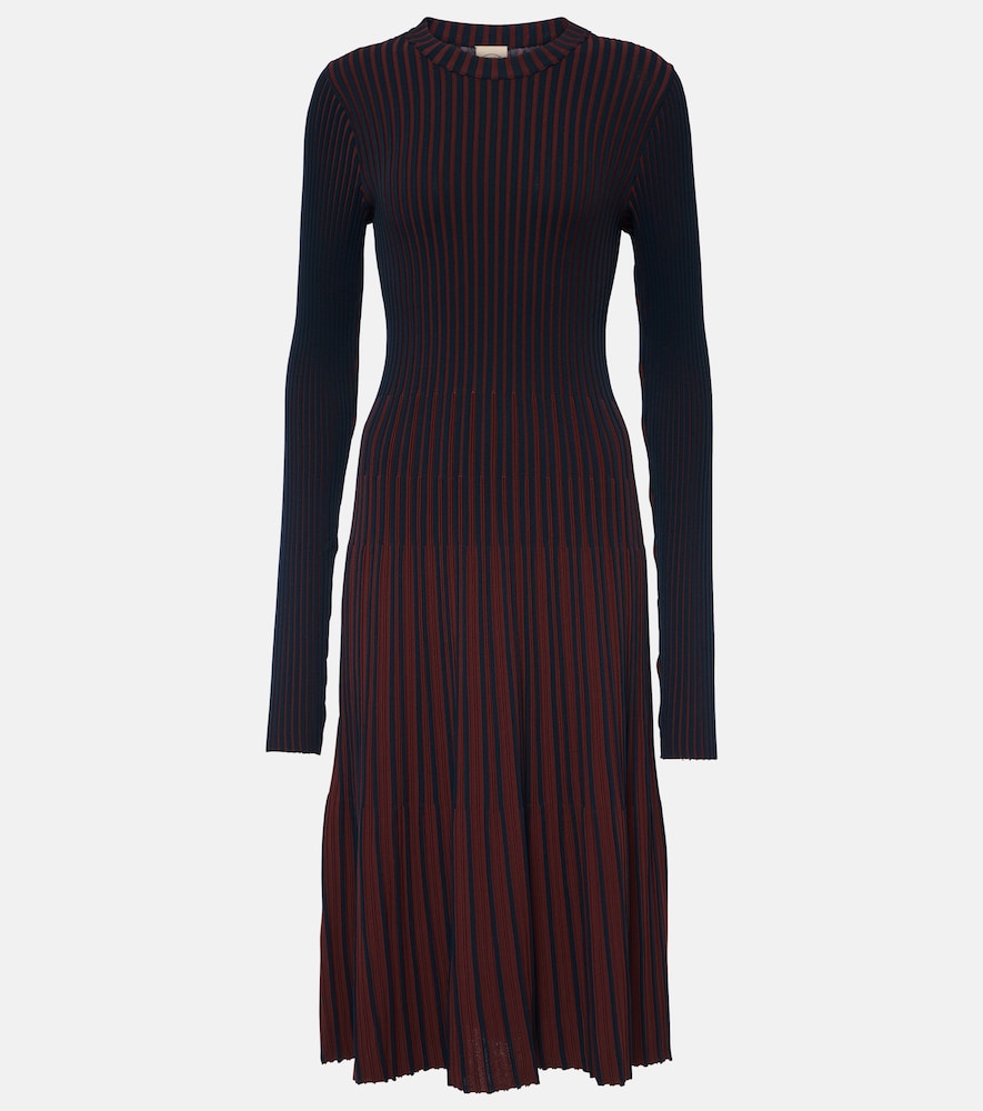 Tod's Striped pleated ribbed-knit midi dress. Tod's 条纹褶裥罗纹针织中长连衣裙