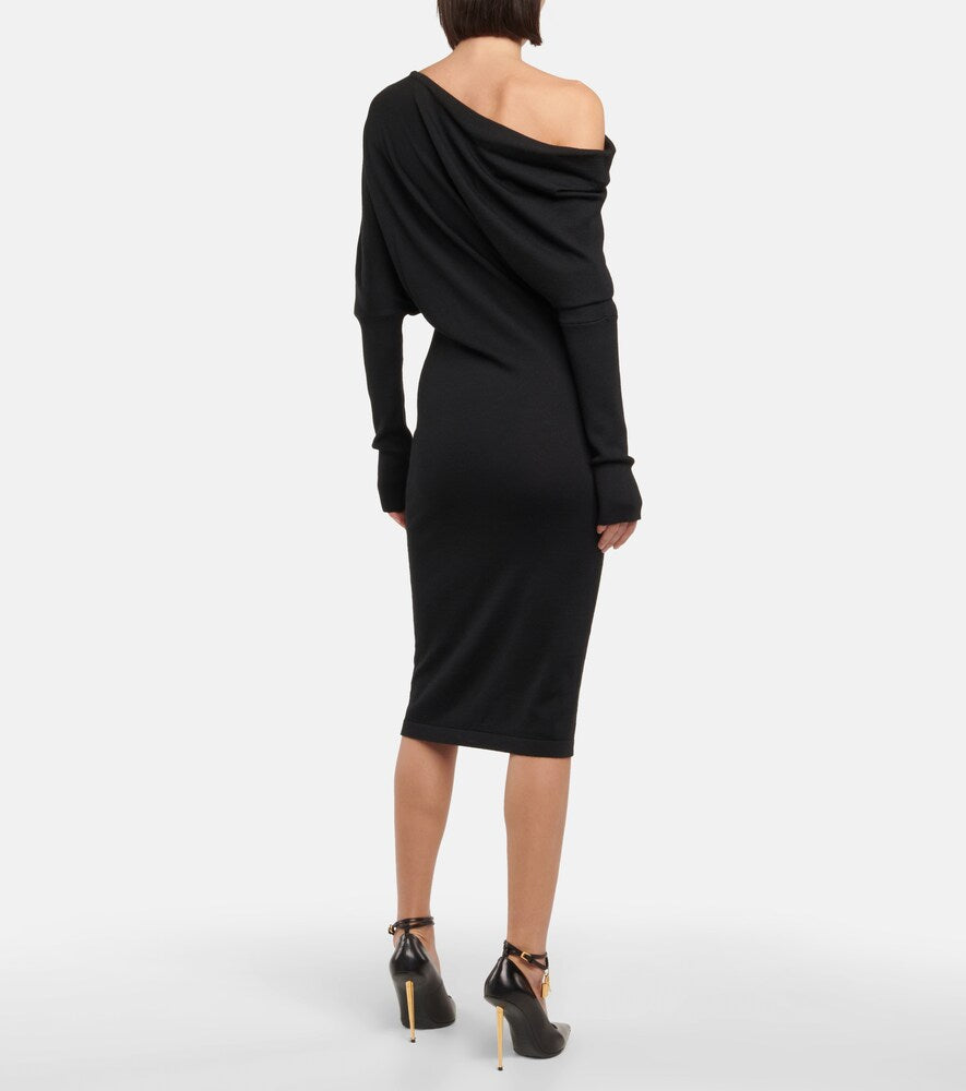Tom Ford Cashmere and silk off-shoulder midi dress