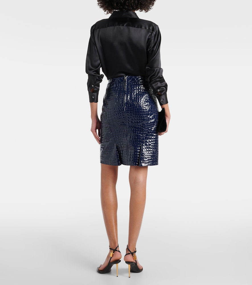 Tom Ford Croc-effect leather midi skirt