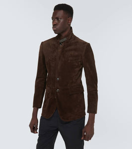 Tom Ford Leather-trimmed suede blazer