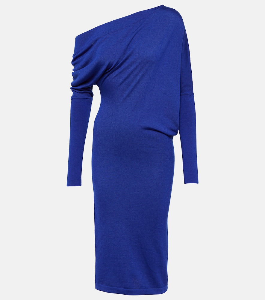 Tom Ford Off-shoulder cashmere and silk midi dress. Tom Ford 露肩羊绒真丝中长连衣裙