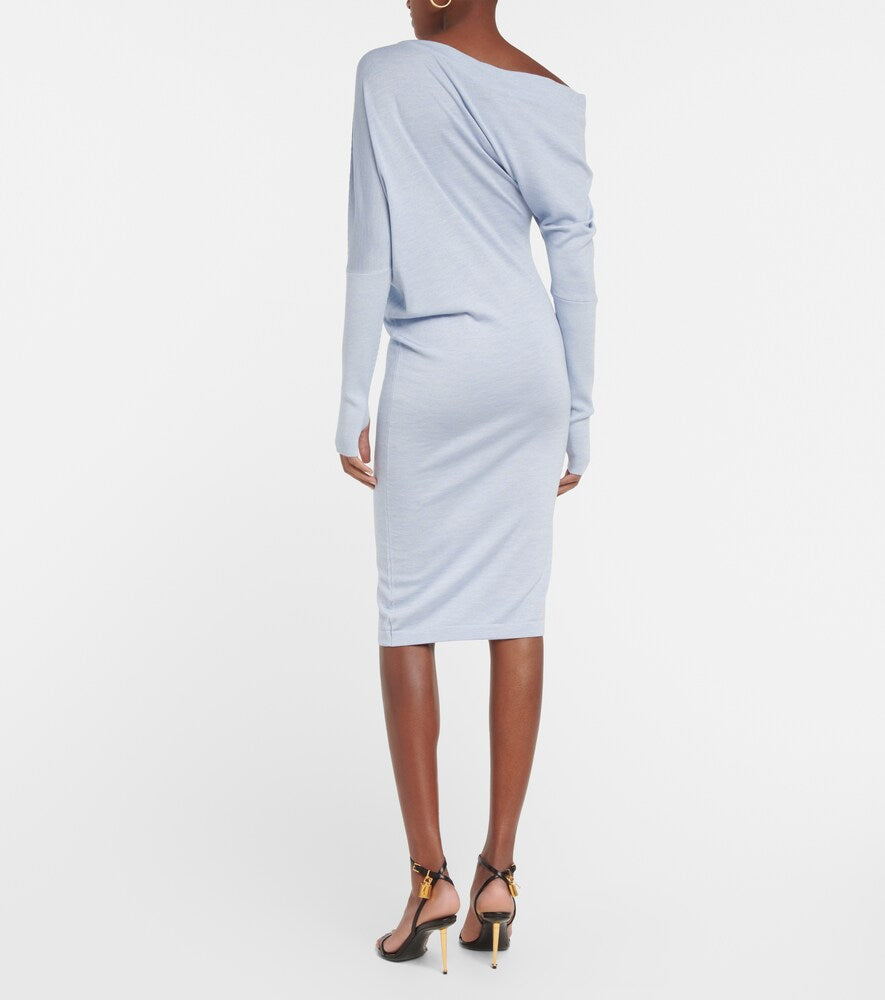 Tom Ford One-shoulder cashmere and silk midi dress