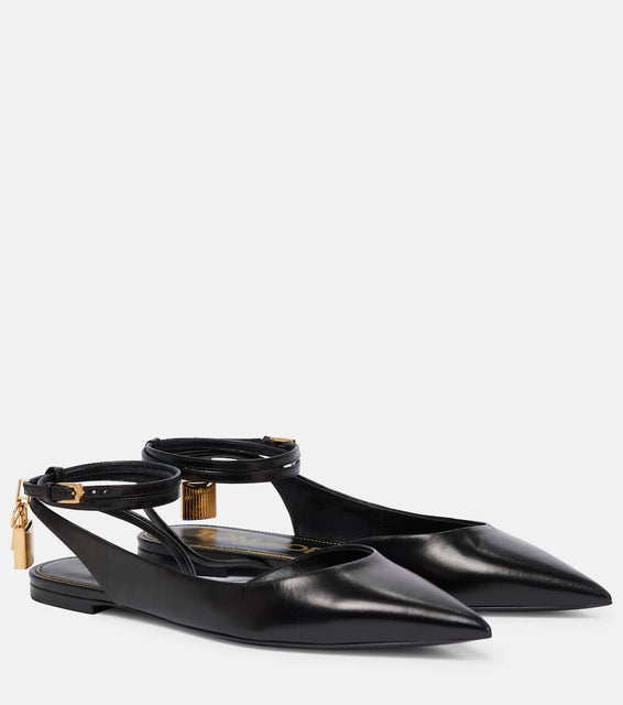 Tom Ford Padlock leather slingback flats