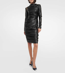 Tom Ford Ruched faux leather midi dress