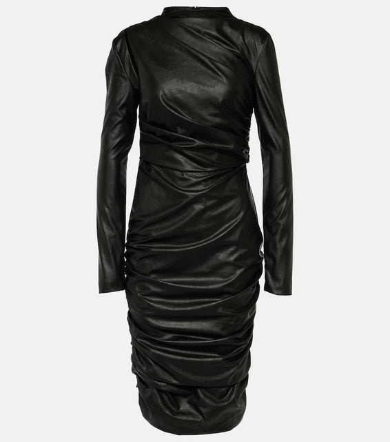 Tom Ford Ruched faux leather midi dress
