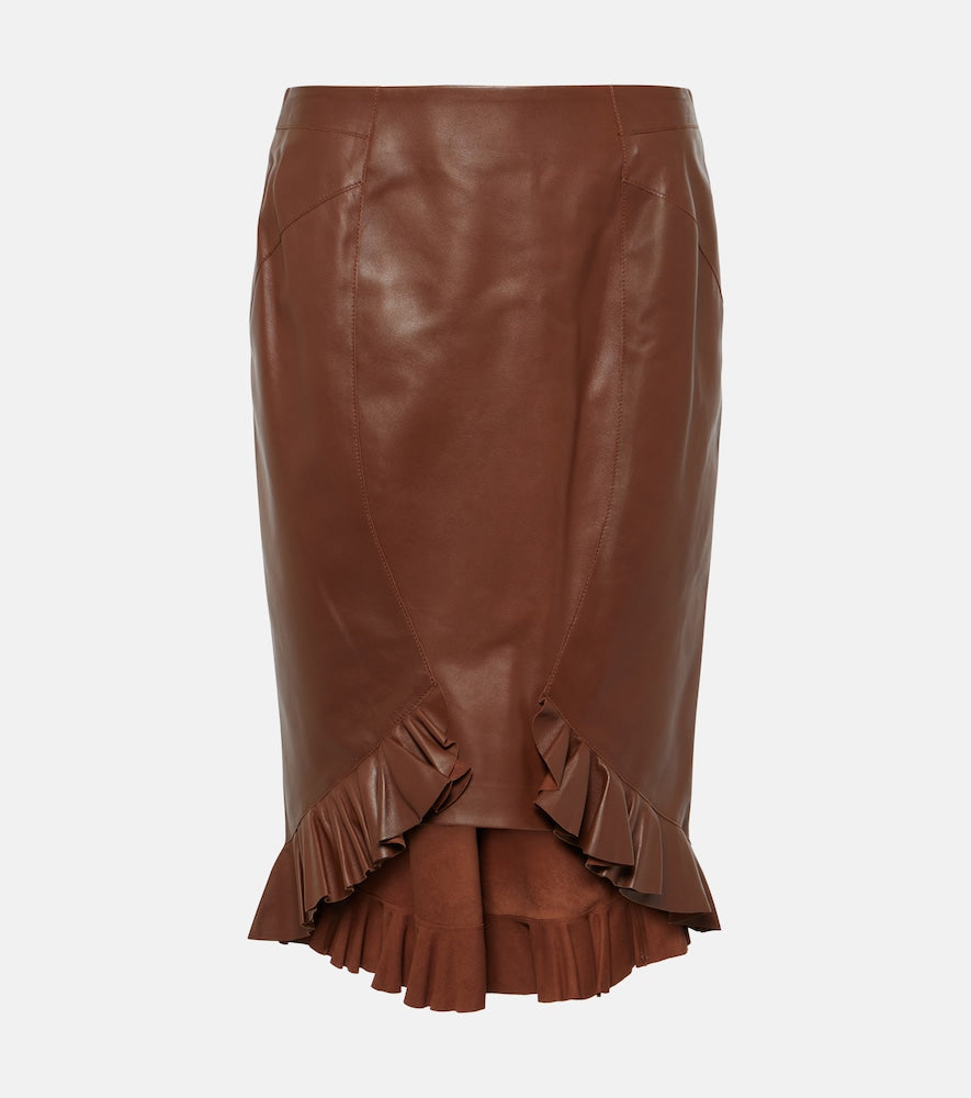 Tom Ford Ruffled leather midi skirt - Tom Ford 荷叶边皮革中长裙