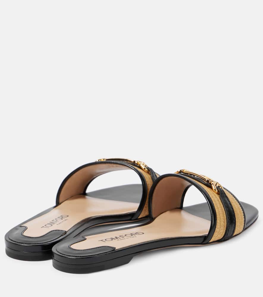 Tom Ford Whitney leather and raffia slides