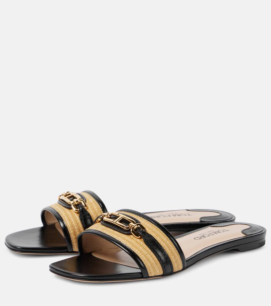 Tom Ford Whitney leather and raffia slides
