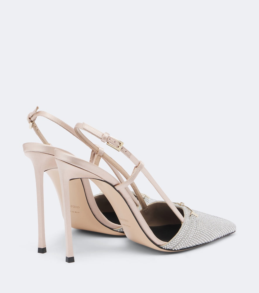 Tom Ford Arc embellished satin slingback pumps in Beige - High-Heel Pumps