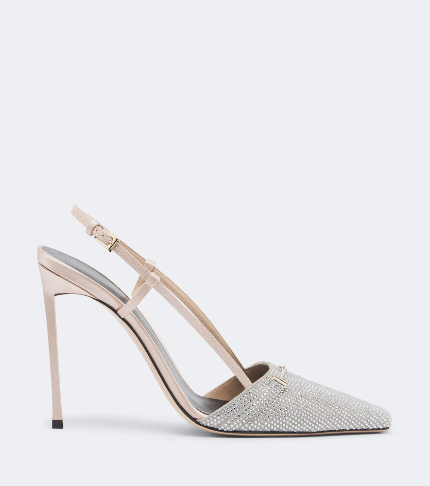 Tom Ford Arc embellished satin slingback pumps in Beige - High-Heel Pumps