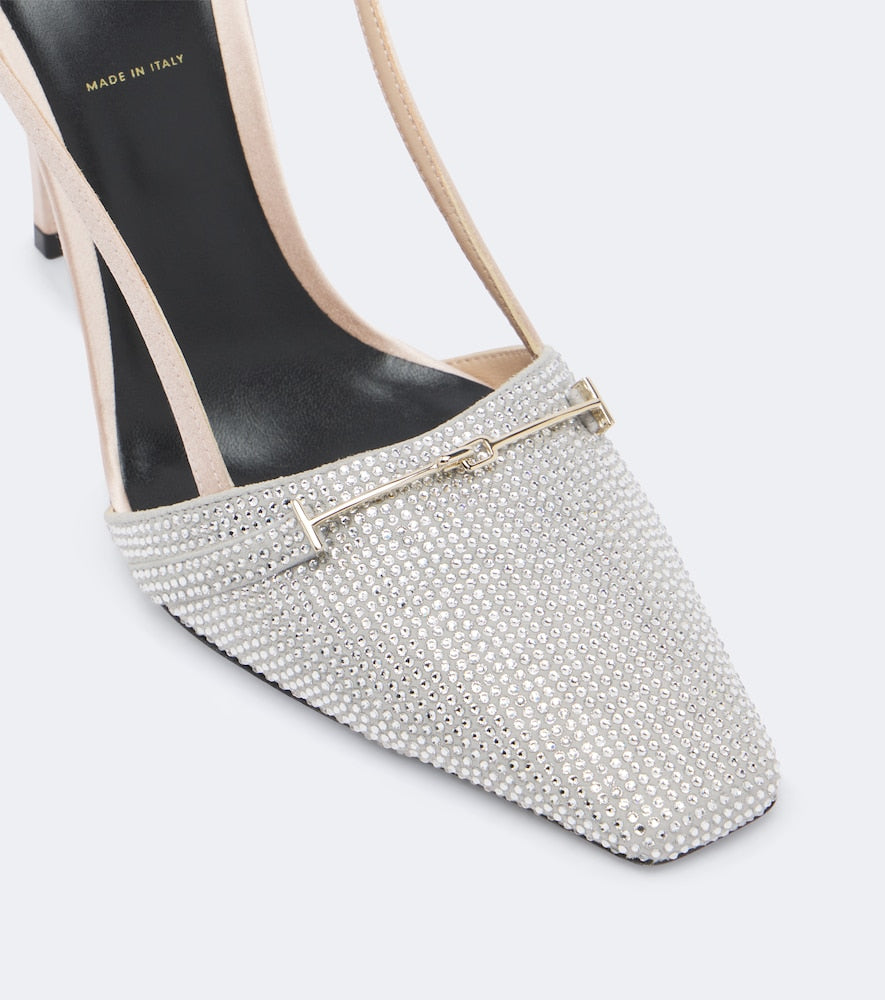Tom Ford Arc embellished satin slingback pumps in Beige - High-Heel Pumps