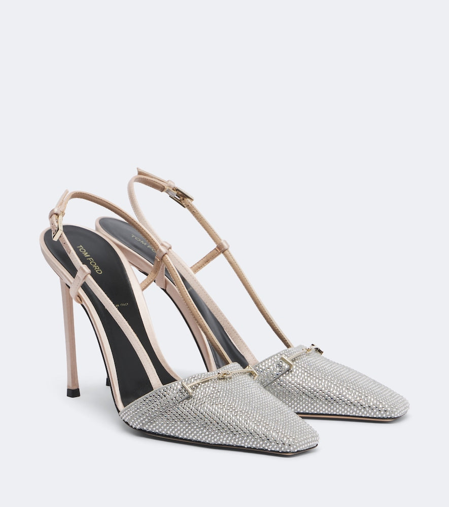 Tom Ford Arc embellished satin slingback pumps in Beige - High-Heel Pumps