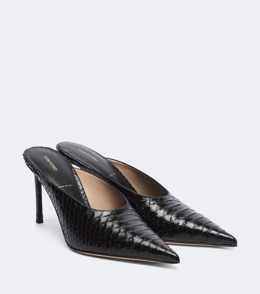 Brown Tom Ford Croc-effect leather mules - Mid Heel Pumps