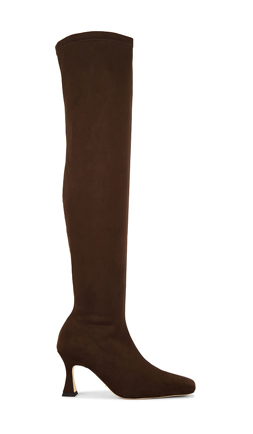 Tony Bianco Fancy Over The Knee Boot in Chocolate | Chocolate Stretch Suede Heeled Boots for Women