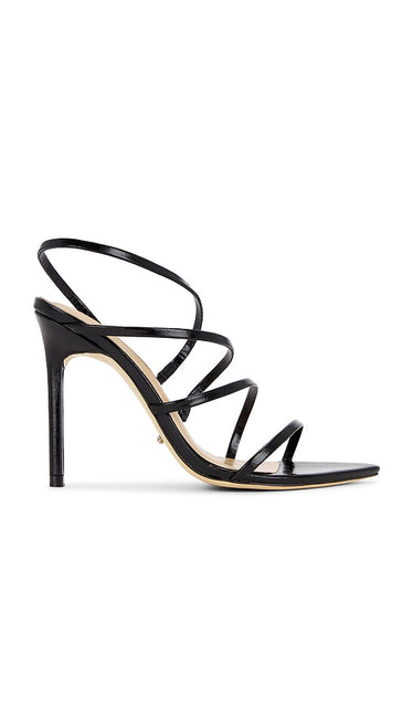 Tony Bianco Milana Sandal in Black | Black Crinkle Open Toe Heels for Women
