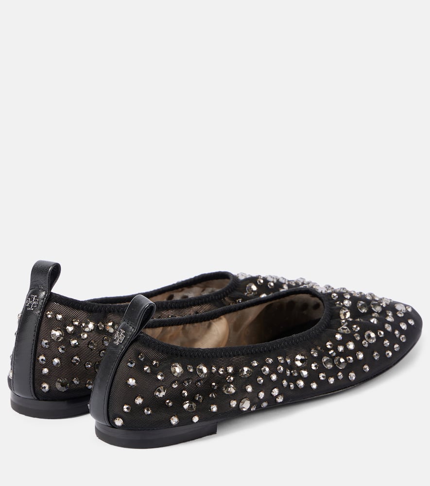Tory Burch Crystal-embellished mesh ballet flats