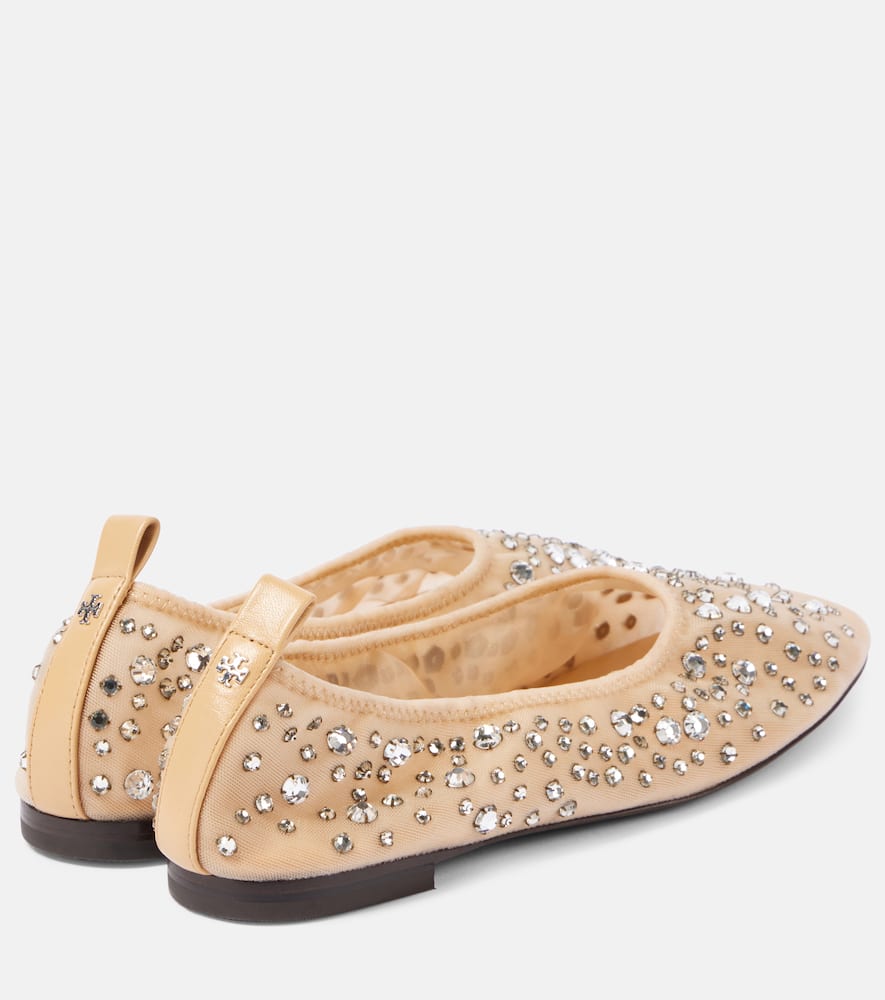 Tory Burch Crystal-embellished mesh ballet flats