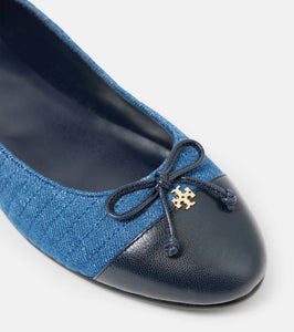 Tory Burch Embellished leather-trimmed ballet flats
