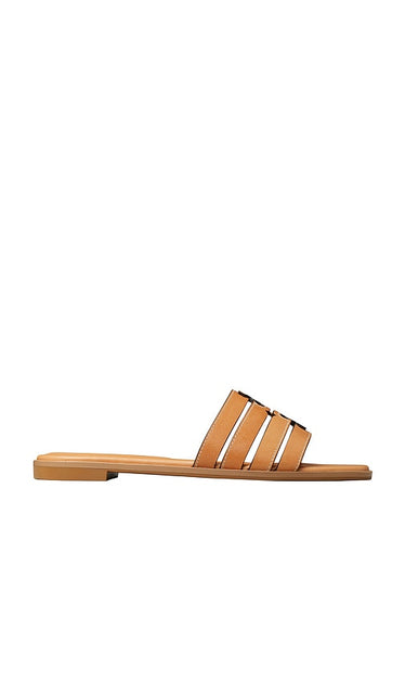 Tory Burch Ines Cage Slide in Brown | Camello Flat Slides for Women