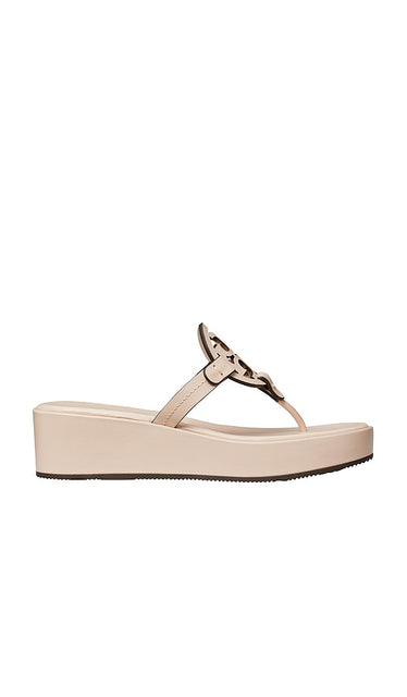 Tory Burch Miller Wedge Sandal 25mm in Nude | Soft Pink Wedge Sandals for Women